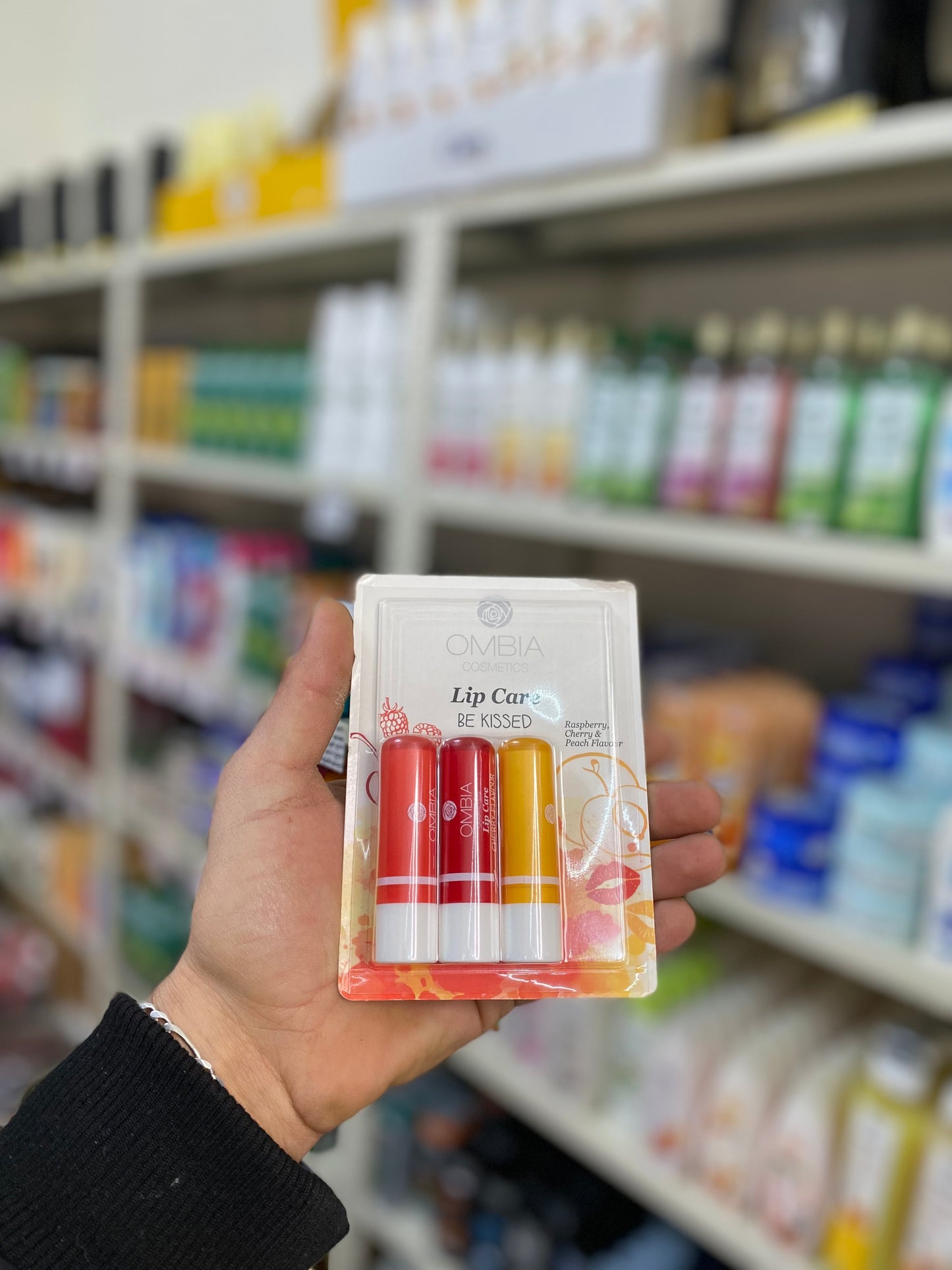 OMBIA COSMETICS Lip Care BE KISSED 3pcs Raspberry, Cherry & Peach Flavour