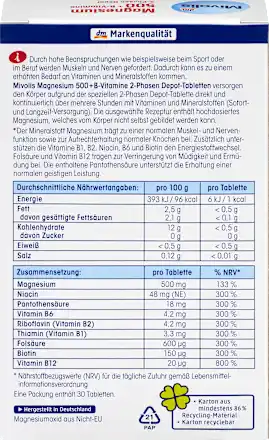 Mivolis Magnesium 500 + B-Vitamins 2-Phase Depot Tablets 30 St, 45 g