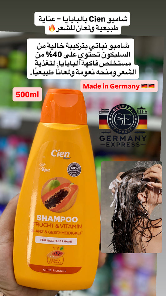 Cien Shampoo Fruit & Vitamin – Shine & Smoothness For normal hair With Papaya Extract Without silicones. 500 ml