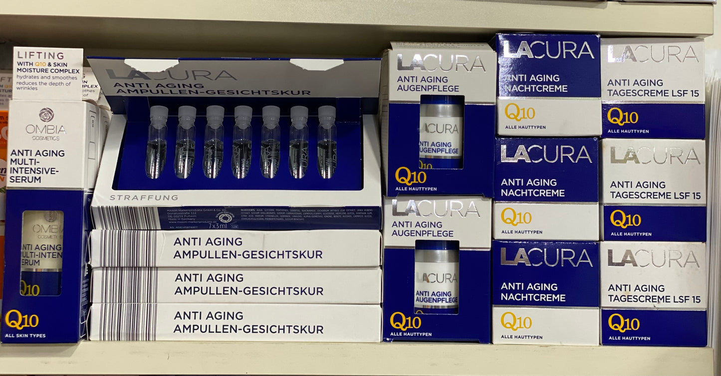 Lacura Double Hyaluronic Acid Q10 Anti-Aging Set Day,Night,Eye Cream , Serum & Ampoules.
