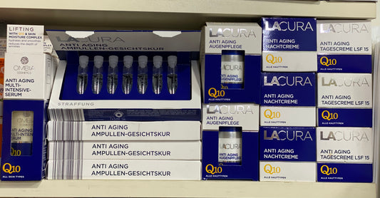 Lacura Double Hyaluronic Acid Q10 Anti-Aging Set Day,Night,Eye Cream , Serum & Ampoules.