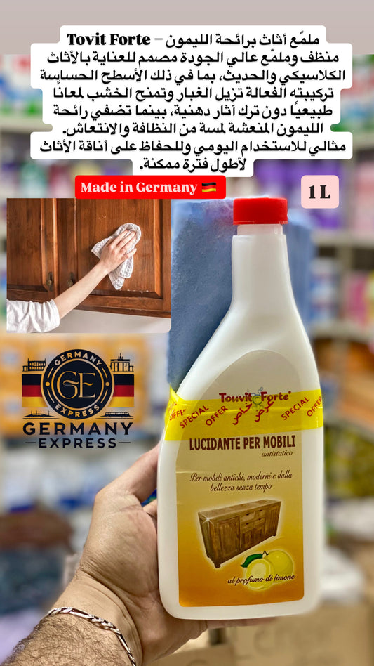Tovit Forte – Furniture Cleaner for Wooden Surfaces (Lemon Scent) 1Litre.