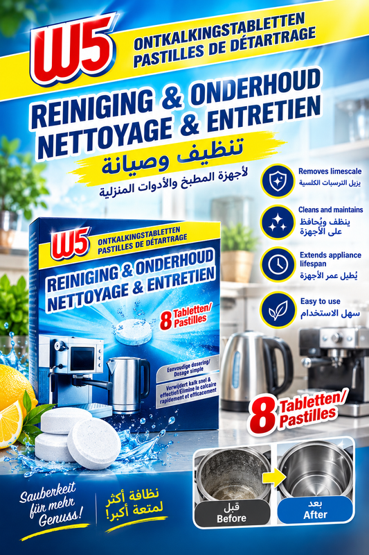 W5 DESCALING LimeScale TABLETS CLEANING & MAINTENANCE. 8 Tabs