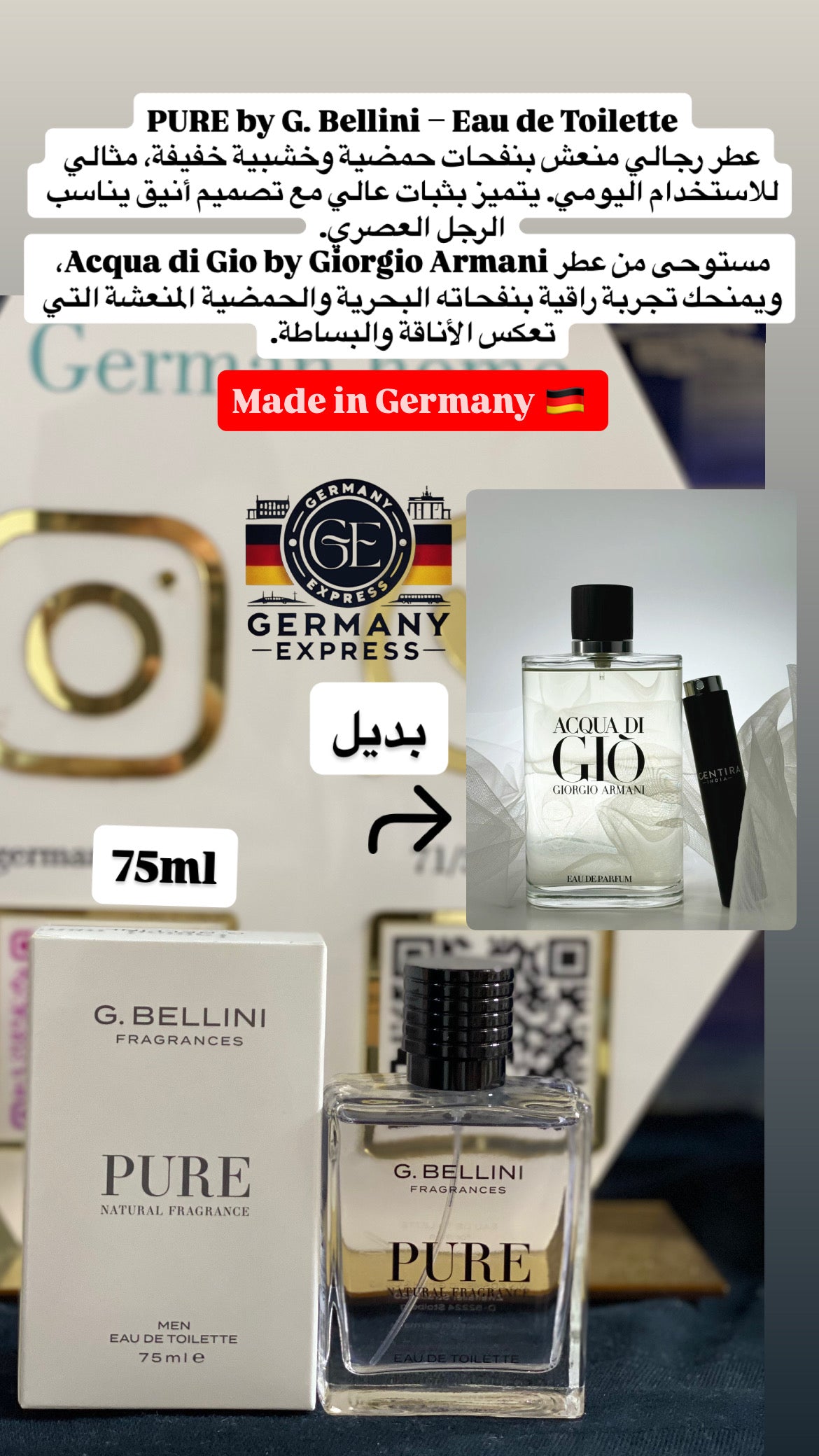 G. BELLINI Fragrances Pure Natural Fragrance Men Eau De Toilette. 75ml
