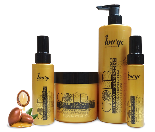 Lov’yc GOLD KERATIN SET 4pcs  for dry hair formula that combines liquid gold – Argan Oil- with vitamin E