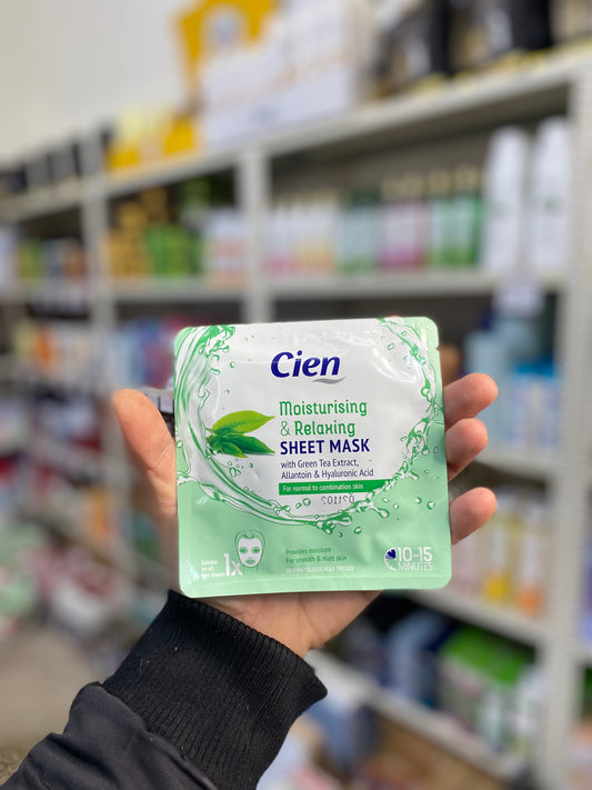 Cien Moisturising & Relaxing SHEET MASK with Green Tea Extract, Allantoin & Hyaluronic Acid