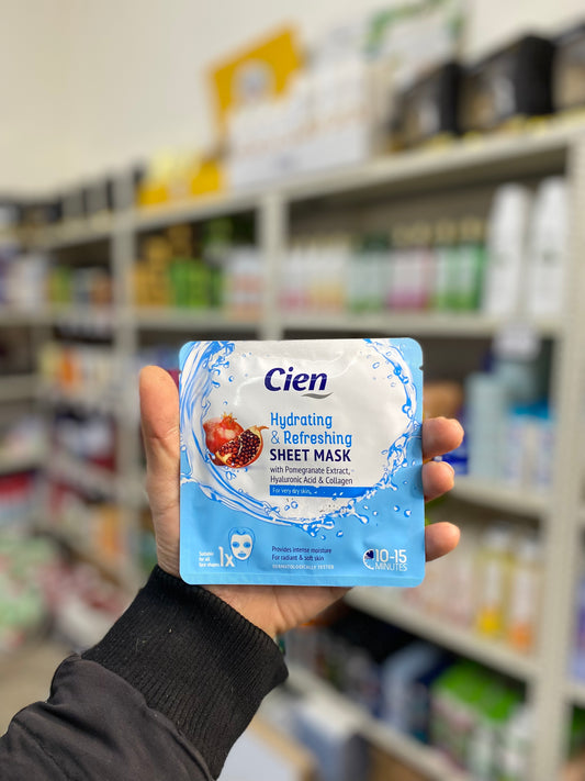 Cien Hydrating & Refreshing SHEET MASK with Pomegranate Extract,  Hyaluronic Acid & Collagen