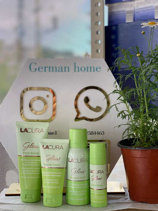 LACURA GLOW BEAUTY SET-scrub-mousse cleanser- serum- beauty cream- 4pcs