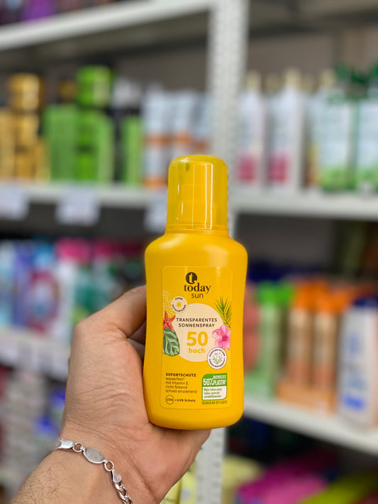 TODAY SUNSCREEN- TRANSPARENT SUN SPRAY / 50 HIGH  (UVA) + UVB protection  INSTANT PROTECTION  waterproof  with vitamin E / 200ml